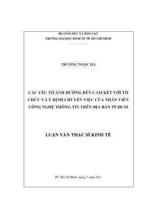 Luận văn các yếu tố ảnh hưởng đến cam kết với tổ chức và ý định chuyển việc của nhân viên công nghệ thông tin trên địa bàn thành phố hồ chí minh luận văn thạc sĩ