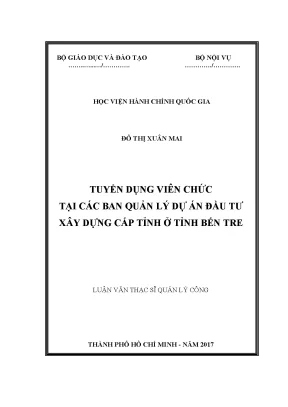 Luận văn tuyển dụng viên chức tại các ban quản lý dự án đầu tư xây dựng cấp tỉnh ở bến tre