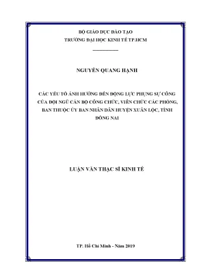 Luận văn các yếu tố ảnh hưởng đến động lực phụng sự công của đội ngũ cán bộ công chức viên chức các phòng ban thuộc ủy ban nhân dân huyện xuân lộc tỉnh đồng nai