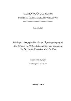 Luận văn đánh giá của người dân về việc ứng dụng công nghệ đệm lót sinh học trong chăn nuôi lợn trên địa bàn xã văn xá huyện kim bảng tỉnh hà nam