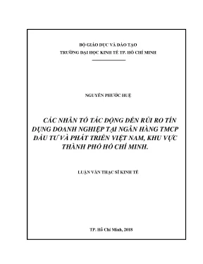 Luận văn các nhân tố tác động đến rủi ro tín dụng doanh nghiệp tại ngân hàng tmcp đầu tư và phát triển việt nam khu vực thành phố hồ chí minh