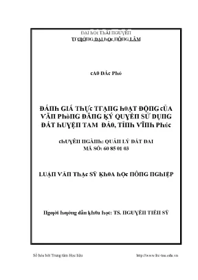 Luận văn đánh giá thực trạng hoạt động của văn phòng đăng ký quyền sử dụng đất huyện tam đảo tỉnh vĩnh phúc