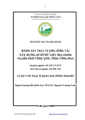 Luận văn đánh giá thực trạng công tác xây dựng cơ sở dữ liệu đại chính thành phố vĩnh yên tỉnh vĩnh phúc