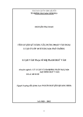Luận văn rèn luyện kỹ năng xây dựng đoạn văn nghị luận ở lớp 10 trung học phổ thông