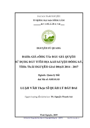 Luận văn đánh giá công tác đấu giá quyền sử dụng đất trên địa bàn huyện đồng hỷ tỉnh thái nguyên giai đoạn 2014 2017