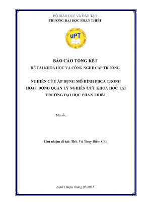 Nghiên cứu áp dụng mô hình pdca trong hoạt động quản lý nghiên cứu khoa học tại trường đại học phan thiết