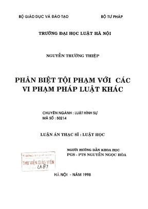 Luận văn thạc sĩ luật học phân biệt tội phạm với các vi phạm khác