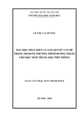 Luận văn dạy học phát hiện và giải quyết vấn đề trong nội dung phương trình đường thẳng cho học sinh trung học phổ thông