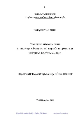 Luận văn ứng dụng mô hình dpsir trong việc xây dựng chỉ thị môi trường tại huyện ba bể tỉnh bắc kạn