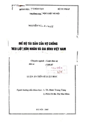 Luận án tiến sĩ luật học chế độ tài sản của vợ chồng theo luật hôn nhân và gia đình việt nam