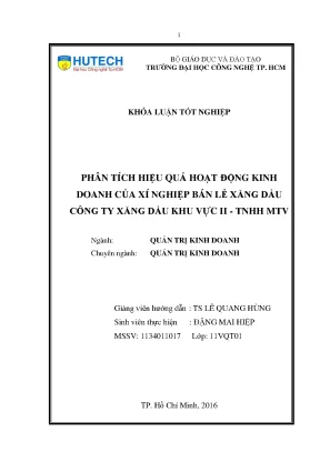 Luận văn phân tích hiệu quả hoạt động kinh doanh của xí nghiệp bán lẻ xăng dầu công ty xăng dầu khu vực ii tnhh mtv
