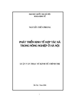 Luận văn thạc sĩ phát triển kinh tế hợp tác xã trong nông nghiệp ở hà nội