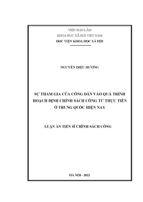 Luận án tiến sĩ sự tham gia của công dân vào quá trình hoạch định chính sách công từ thực tiễn ở trung quốc hiện nay