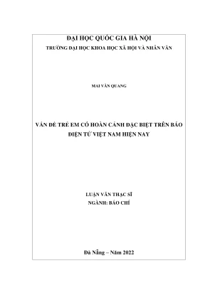 Luận văn thạc sĩ báo chí học vấn đề trẻ em có hoàn cảnh đặc biệt trên báo điện tử việt nam
