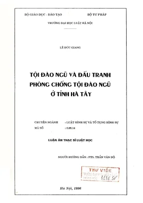 Luận văn thạc sĩ luật học tội đào ngũ và đấu tranh phòng chống tội đào ngũ ở hà tây