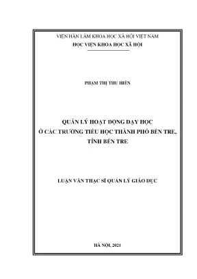 Luận văn thạc sĩ quản lý hoạt động dạy học ở các trường tiểu học thành phố bến tre tỉnh bến tre