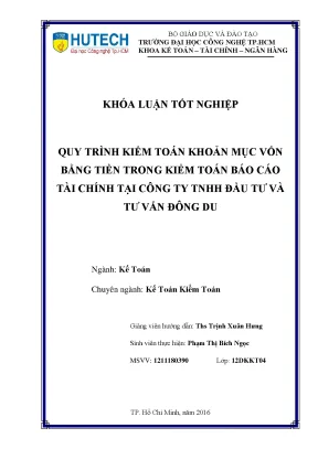 Luận văn quy trình kiểm toán khoản mục vốn bằng tiền trong kiểm toán báo cáo tài chính tại công ty tnhh đầu tư và tư vấn đông du