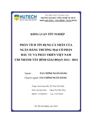 Luận văn phân tích tín dụng cá nhân của ngân hàng thương mại cổ phần đầu tư và phát triển việt nam chi nhánh tân bình giai đoạn 2013 2014