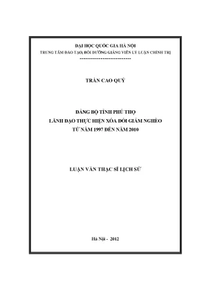 Luận văn thạc sĩ đảng bộ tỉnh phú thọ lãnh đạo thực hiện xóa đói giảm nghèo từ năm 1997 đến năm 2010