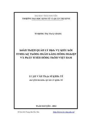 Luận văn hoàn thiện quản lý dịch vụ kiều hối trong hệ thống ngân hàng nông nghiệp và phát triển nông thôn việt nam