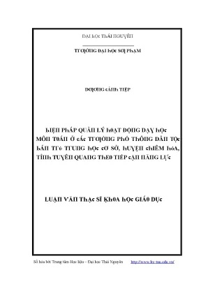 Luận văn biện pháp quản lý hoạt động dạy học môn toán ở các trường phổ thông dân tộc bán trú trung học cơ sở huyện chiêm hóa tỉnh tuyên quang theo tiếp cận năng lực