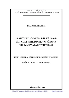 Luận văn hoàn thiện công tác lập kế hoạch sản xuất kinh doanh tại công ty trách nhiệm hữu hạn apatit việt nam