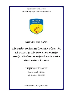 Luận văn các nhân tố ảnh hưởng đến công tác kế toán tại các đơn vị sự nghiệp thuộc sở nông nghiệp và phát triển nông thôn tây ninh