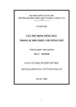 Luận văn câu phủ định tiếng hán trong sự đối chiếu với tiếng việt