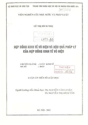 Luận án tiến sĩ luật học hợp đồng kinh tế vô hiệu và hậu quả pháp lý của hợp đồng kinh tế vô hiệu