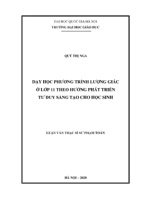 Luận văn dạy học phương trình lượng giác ở lớp 11 theo hướng phát triển tư duy sáng tạo cho học sinh