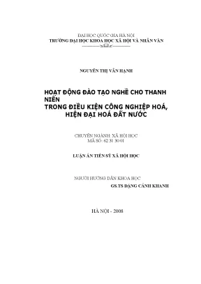 Luận án tiến sĩ hoạt đồng đào tạo nghề cho thanh niên trong điều kiện công nghiệp hoá hiện đại hoá đất nước
