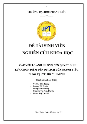 Các yếu tố ảnh hưởng đến quyết định lựa chọn điểm đến du lịch của người tiêu dùng tại tp hồ chí minh