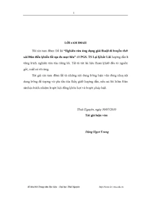 Luận văn nghiên cứu ứng dụng giả thuật di truyền cho bài toán điều khiển tối ưu đa mục tiêu