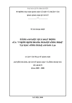 Luận văn nâng cao hiệu quả hoạt động của vườn ươm doanh nghiệp công nghệ tại khu công nghệ cao hoà lạc