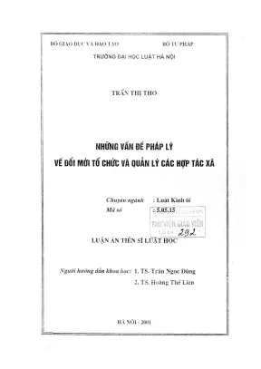 Luận án tiến sĩ luật học những vấn đề pháp lý về đổi mới tổ chức và quản lý các hợp tác xã