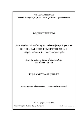Luận văn ảnh hưởng của đô thị hoá đến hiệu quả kinh tế sử dụng đất nông nghiệp trên địa bàn huyện đồng hỷ tỉnh thái nguyên
