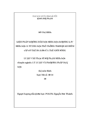 Luận văn biện pháp hướng dẫn học sinh học chương i iv sinh học 11 trung học phổ thông theo quan điểm cấp cơ thể đa bào của thế giới sống