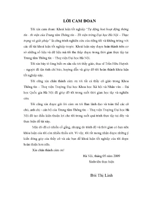 Luận văn thạc sĩ tự động hoá hoạt động thông tin thư viện của trung tâm thông tin thư viện trường đại học hà nội thực trạng và giải pháp