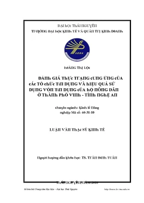 Luận văn đánh giá thực trạng cung ứng vốn của các tổ chức tín dụng và hiệu quả sử dụng vốn tín dụng của hộ nông dân ở thành phố vinh tỉnh nghệ an