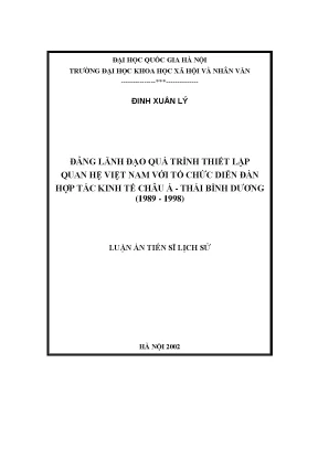 Luận án tiến sĩ đảng lãnh đạo quá trình thiết lập quan hệ việt nam với tổ chức diễn đàn hợp tác kinh tế châu á thái bình dương 1989 1998