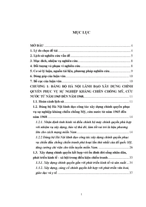 Luận văn thạc sĩ đảng bộ hà nội lãnh đạo xây dựng chính quyền phục vụ sự nghiệp kháng chiến chống mỹ cứu nước 1965 1975