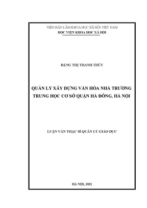 Luận văn thạc sĩ quản lý xây dựng văn hóa nhà trường trung học cơ sở quận hà đông hà nội