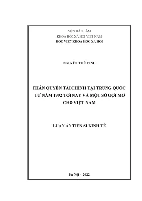 Luận án tiến sĩ phân quyền tài chính tại trung quốc từ năm 1992 tới nay và một số gợi mở cho việt nam