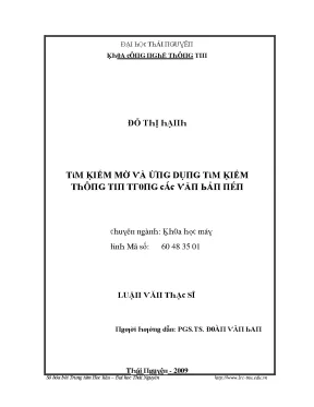 Luận văn tìm kiếm mờ và ứng dụng tìm kiếm thông tin trong các văn bản nén