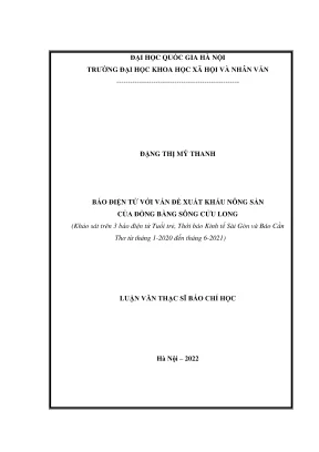 Luận văn thạc sĩ báo chí học báo điện tử với vấn đề đxuất khẩu nông sản của đồng bằng sông cửu long khảo sát trên 3 báo điện tử tuổi trẻ thời báo kinh tế sài gòn và báo cần thơ từ tháng 1 2020 đến tháng 6 2021