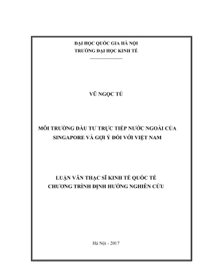 Luận văn thạc sĩ kinh tế quốc tế môi trường đầu tư trực tiếp nước ngoài của singapore và gợi ý đối với việt nam