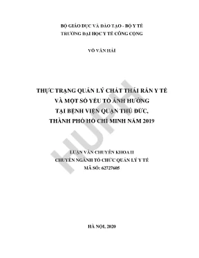 Thực trạng quản lý chất thải rắn y tế và một số yếu tố ảnh hưởng tại bệnh viện quận thủ đức thành phố hồ chí minh năm 2019
