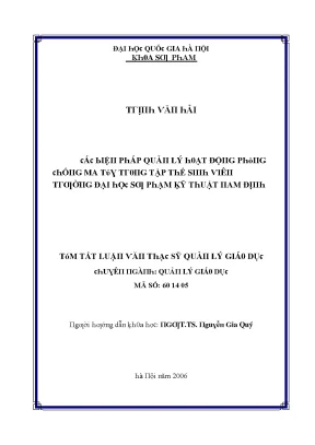 Luận văn các biện pháp quản lý hoạt động phòng chống ma tuý trong tập thể sinh viên trường đại học sư phạm kỹ thuật nam định
