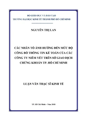 Luận văn các nhân tố ảnh hưởng đến mức độ công bố thông tin kế toán của các công ty niêm yết trên sở giao dịch chứng khoán tp hồ chí minh