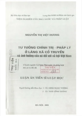 Luận án tiến sĩ luật học tư tưởng chính trị pháp lý ở làng xã cổ truyền và ảnh hưởng của nó đối với xã hội việt nam